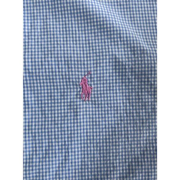 Ralph Lauren Long Sleeve Button Up Polo Shirt Blue Gingham Pink Pony Logo Size L - Picture 5 of 7